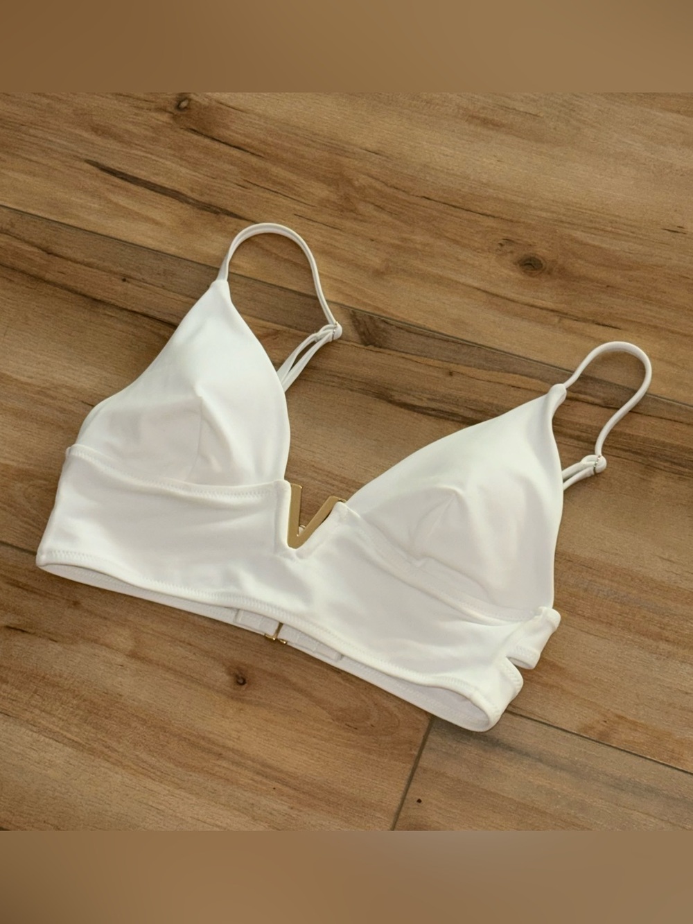 Victoria's Secret White Bralette Style Swim Top  Gold V Detail Bikini Top Small